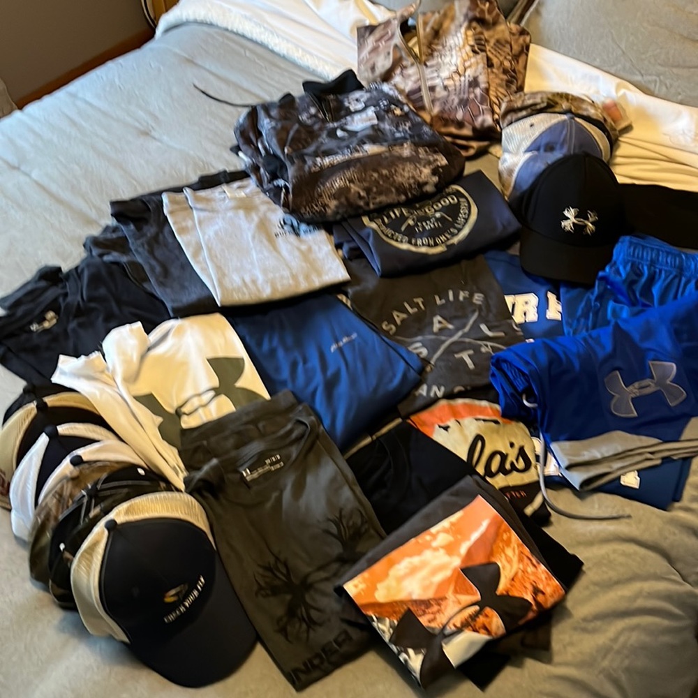 Men’s shirts shorts and ball caps